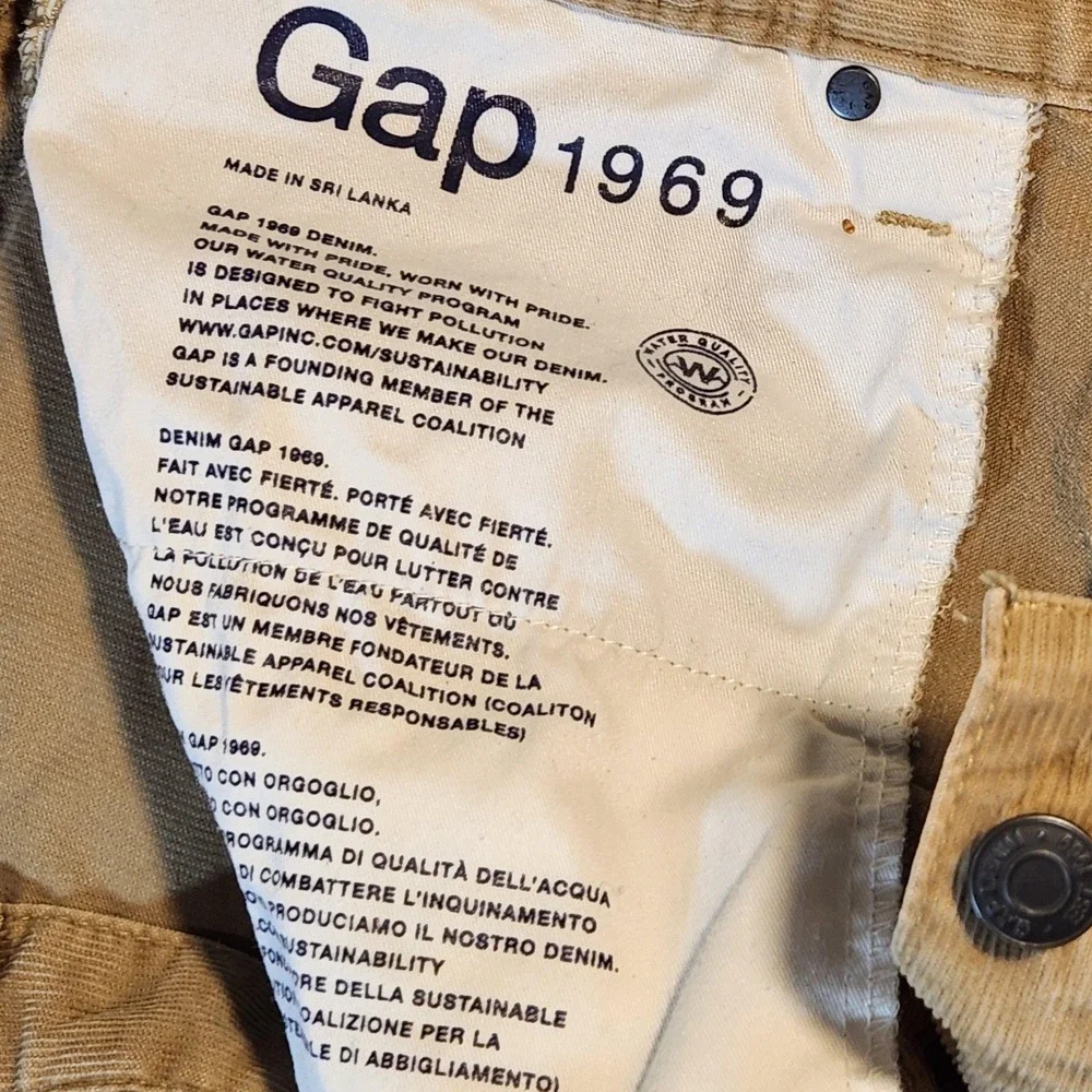 Vintage Y2K‎ Gap 1969 Pants Mens 34x32 Tan Corduroy Slim Fit Casual Distressed